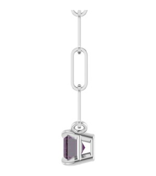 88547 Necklace Set Sterling Silver Emerald Lab-Grown Alexandrite 6 X 4 Mm 18 In Polished Lab-Grown Alexandrite Solitaire Claw Prong Necklace