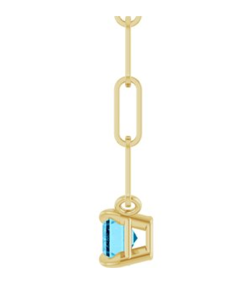 88547 Necklace Set 14K Yellow Emerald Natural Aquamarine 6 X 4 Mm 16 In Polished Natural Aquamarine Solitaire Claw Prong Necklace