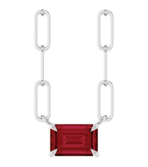 88547 Necklace Set Sterling Silver Emerald Natural Ruby 6 X 4 Mm 18 In Polished Natural Ruby Solitaire Claw Prong Necklace