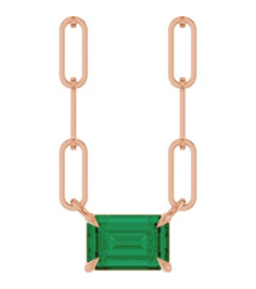 88547 Necklace Set 14K Rose Emerald Lab-Grown Emerald 6 X 4 Mm 16 In Polished Lab-Grown Emerald Solitaire Claw Prong Necklace