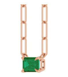 88547 Necklace Set 14K Rose Emerald Lab-Grown Emerald 6 X 4 Mm 16 In Polished Lab-Grown Emerald Solitaire Claw Prong Necklace