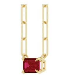 88547 Necklace Set 14K Yellow Emerald Natural Ruby 6 X 4 Mm 18 In Polished Natural Ruby Solitaire Claw Prong Necklace