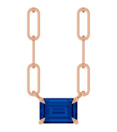 88547 Necklace Set 14K Rose Emerald Natural Blue Sapphire 6 X 4 Mm 18 In Polished Natural Blue Sapphire Solitaire Claw Prong Necklace