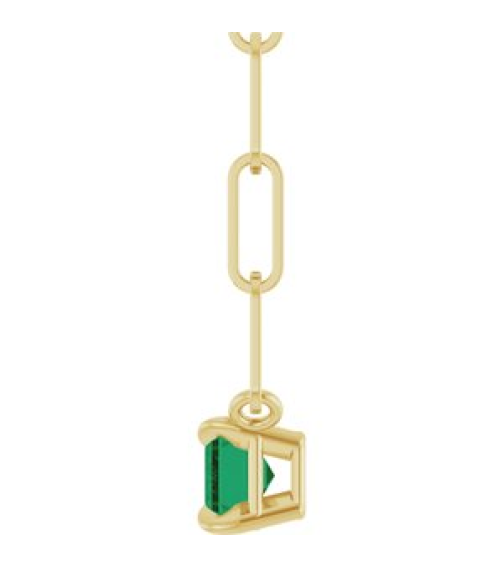 88547 Necklace Set 14K Yellow Emerald Natural Emerald 6 X 4 Mm 16 In Polished Natural Emerald Solitaire Claw Prong Necklace
