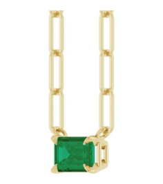 88547 Necklace Set 14K Yellow Emerald Natural Emerald 6 X 4 Mm 16 In Polished Natural Emerald Solitaire Claw Prong Necklace