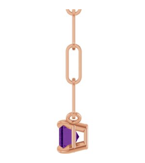 88547 Necklace Set 14K Rose Emerald Natural Amethyst 6 X 4 Mm 18 In Polished Natural Amethyst Solitaire Claw Prong Necklace