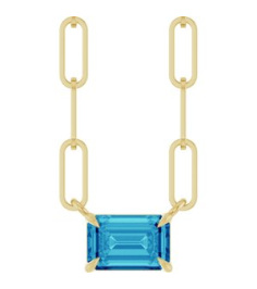 88547 Necklace Set 14K Yellow Emerald Natural Blue Zircon 6 X 4 Mm 16 In Polished Natural Zircon Solitaire Claw Prong Necklace