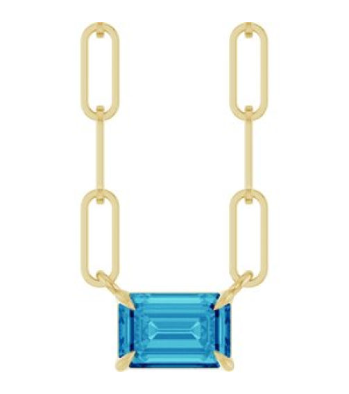 88547 Necklace Set 14K Yellow Emerald Natural Blue Zircon 6 X 4 Mm 16 In Polished Natural Zircon Solitaire Claw Prong Necklace