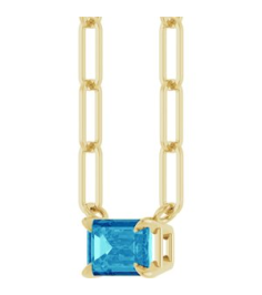 88547 Necklace Set 14K Yellow Emerald Natural Blue Zircon 6 X 4 Mm 16 In Polished Natural Zircon Solitaire Claw Prong Necklace
