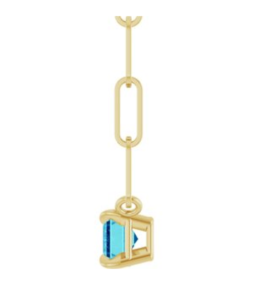 88547 Necklace Set 14K Yellow Emerald Natural Blue Zircon 6 X 4 Mm 16 In Polished Natural Zircon Solitaire Claw Prong Necklace