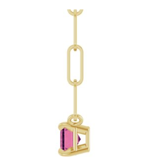 88547 Necklace Set 14K Yellow Emerald Natural Pink Tourmaline 6 X 4 Mm 16 In Polished Natural Pink Tourmaline Solitaire Claw Prong Necklace
