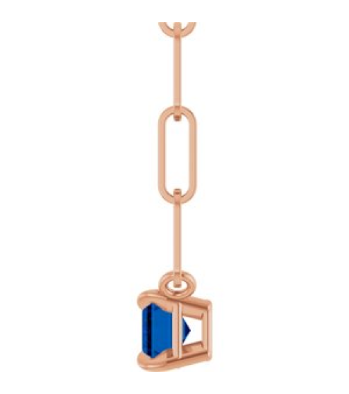 88547 Necklace Set 14K Rose Emerald Lab-Grown Blue Sapphire 6 X 4 Mm 18 In Polished Lab-Grown Blue Sapphire Solitaire Claw Prong Necklace