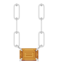 88547 Necklace Set Sterling Silver Emerald Natural Citrine 6 X 4 Mm 16 In Polished Natural Citrine Solitaire Claw Prong Necklace