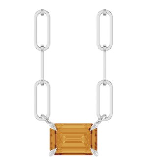 88547 Necklace Set Sterling Silver Emerald Natural Citrine 6 X 4 Mm 16 In Polished Natural Citrine Solitaire Claw Prong Necklace