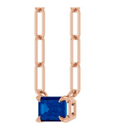 88547 Necklace Set 14K Rose Emerald Lab-Grown Blue Sapphire 6 X 4 Mm 16 In Polished Lab Grown Blue Sapphire Solitaire Claw Prong Necklace