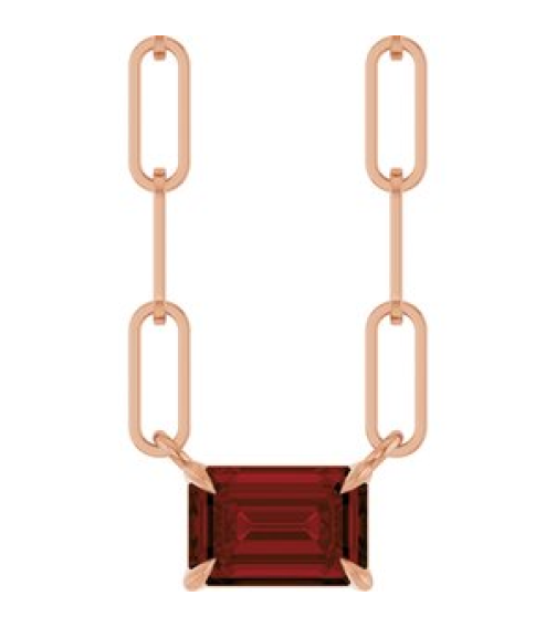 88547 Necklace Set 14K Rose Emerald Natural Mozambique Garnet 6 X 4 Mm 18 In Polished Natural Mozambique Garnet Solitaire Claw Prong Necklace