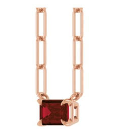 88547 Necklace Set 14K Rose Emerald Natural Mozambique Garnet 6 X 4 Mm 18 In Polished Natural Mozambique Garnet Solitaire Claw Prong Necklace