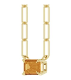 88547 Necklace Set 14K Yellow Emerald Natural Citrine 6 X 4 Mm 16 In Polished Natural Citrine Solitaire Claw Prong Necklace