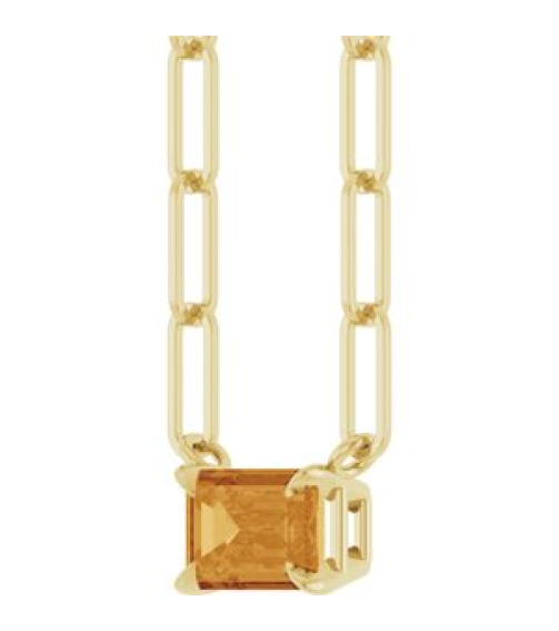 88547 Necklace Set 14K Yellow Emerald Natural Citrine 6 X 4 Mm 16 In Polished Natural Citrine Solitaire Claw Prong Necklace