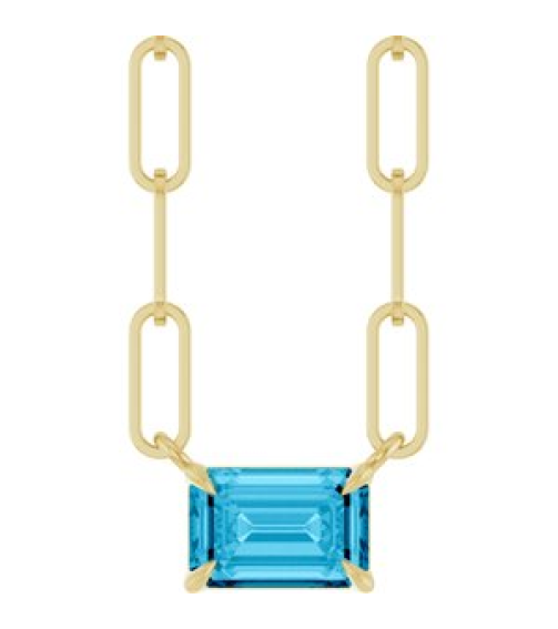 88547 Necklace Set 14K Yellow Emerald Natural Aquamarine 6 X 4 Mm 18 In Polished Natural Aquamarine Solitaire Claw Prong Necklace