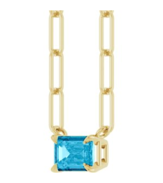 88547 Necklace Set 14K Yellow Emerald Natural Aquamarine 6 X 4 Mm 18 In Polished Natural Aquamarine Solitaire Claw Prong Necklace