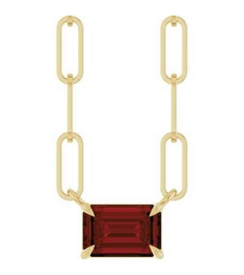 88547 Necklace Set 14K Yellow Emerald Natural Mozambique Garnet 6 X 4 Mm 18 In Polished Natural Mozambique Garnet Solitaire Claw Prong Necklace