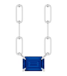 88547 Necklace Set Sterling Silver Emerald Natural Blue Sapphire 6 X 4 Mm 16 In Polished Natural Blue Sapphire Solitaire Claw Prong Necklace