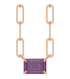 88547 Necklace Set 14K Rose Emerald Lab-Grown Alexandrite 6 X 4 Mm 16 In Polished Lab-Grown Alexandrite Solitaire Claw Prong Necklace