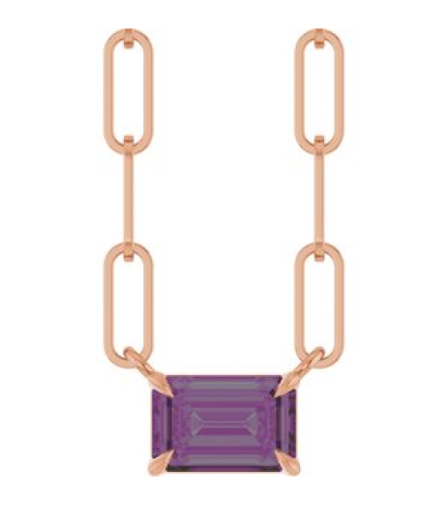 88547 Necklace Set 14K Rose Emerald Lab-Grown Alexandrite 6 X 4 Mm 16 In Polished Lab-Grown Alexandrite Solitaire Claw Prong Necklace