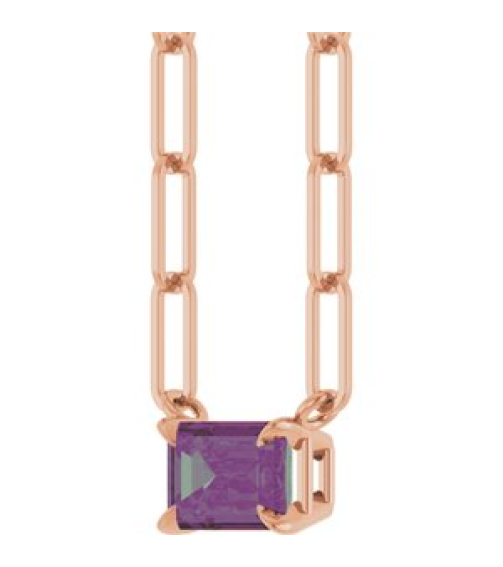 88547 Necklace Set 14K Rose Emerald Lab-Grown Alexandrite 6 X 4 Mm 16 In Polished Lab-Grown Alexandrite Solitaire Claw Prong Necklace