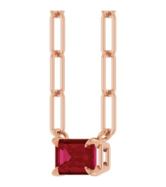 88547 Necklace Set 14K Rose Emerald Natural Ruby 6 X 4 Mm 16 In Polished Natural Ruby Solitaire Claw Prong Necklace