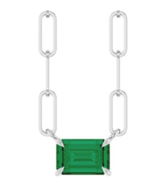88547 Necklace Set Sterling Silver Emerald Natural Emerald 6 X 4 Mm 18 In Polished Natural Emerald Solitaire Claw Prong Necklace
