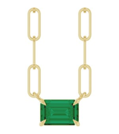 88547 Necklace Set 14K Yellow Emerald Natural Emerald 6 X 4 Mm 18 In Polished Natural Emerald Solitaire Claw Prong Necklace