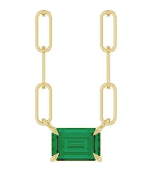 88547 Necklace Set 14K Yellow Emerald Natural Emerald 6 X 4 Mm 18 In Polished Natural Emerald Solitaire Claw Prong Necklace