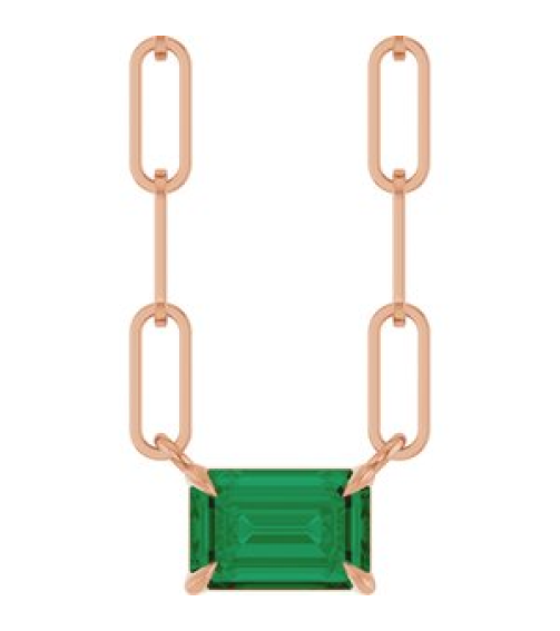 88547 Necklace Set 14K Rose Emerald Natural Emerald 6 X 4 Mm 18 In Polished Natural Emerald Solitaire Claw Prong Necklace