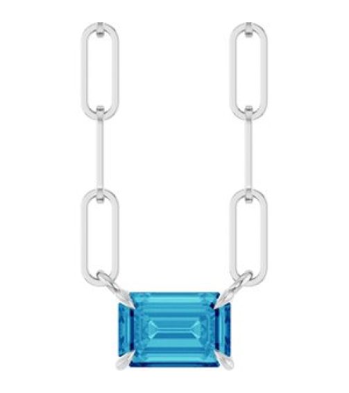 88547 Necklace Set Sterling Silver Emerald Natural Blue Zircon 6 X 4 Mm 16 In Polished Natural Zircon Solitaire Claw Prong Necklace