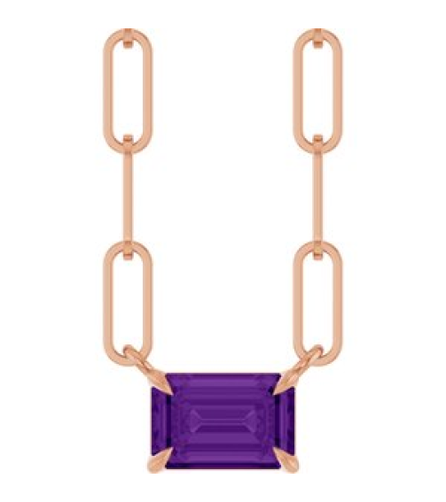 88547 Necklace Set 14K Rose Emerald Natural Amethyst 6 X 4 Mm 16 In Polished Natural Amethyst Solitaire Claw Prong Necklace