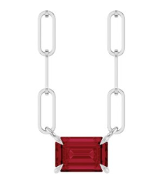 88547 Necklace Set Sterling Silver Emerald Lab-Grown Ruby 6 X 4 Mm 16 In Polished Lab-Grown Ruby Solitaire Claw Prong Necklace