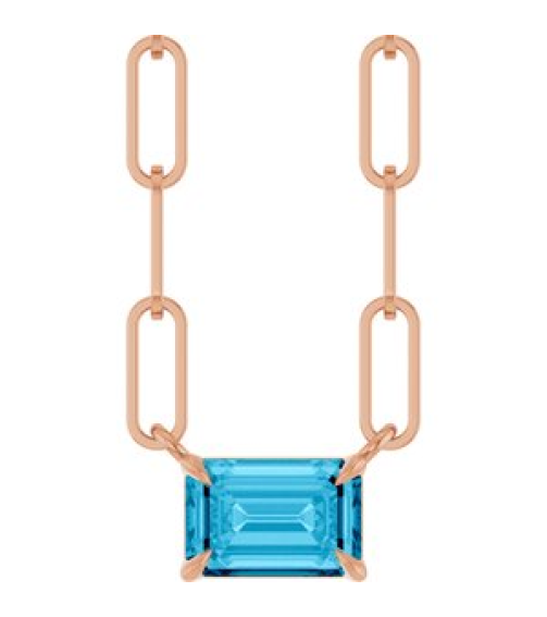 88547 Necklace Set 14K Rose Emerald Natural Aquamarine 6 X 4 Mm 18 In Polished Natural Aquamarine Solitaire Claw Prong Necklace