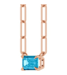88547 Necklace Set 14K Rose Emerald Natural Aquamarine 6 X 4 Mm 16 In Polished Natural Aquamarine Solitaire Claw Prong Necklace