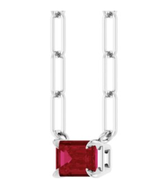 88547 Necklace Set Sterling Silver Emerald Lab-Grown Ruby 6 X 4 Mm 18 In Polished Lab-Grown Ruby Solitaire Claw Prong Necklace