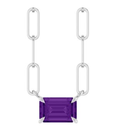 88547 Necklace Set Sterling Silver Emerald Natural Amethyst 6 X 4 Mm 18 In Polished Natural Amethyst Solitaire Claw Prong Necklace