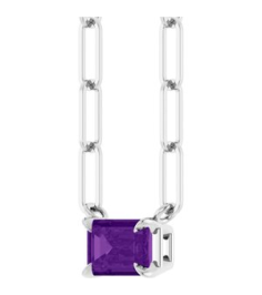 88547 Necklace Set Sterling Silver Emerald Natural Amethyst 6 X 4 Mm 18 In Polished Natural Amethyst Solitaire Claw Prong Necklace