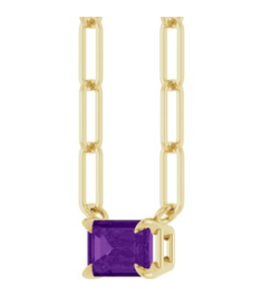 88547 Necklace Set 14K Yellow Emerald Natural Amethyst 6 X 4 Mm 18 In Polished Natural Amethyst Solitaire Claw Prong Necklace