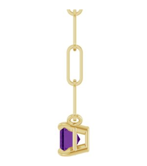 88547 Necklace Set 14K Yellow Emerald Natural Amethyst 6 X 4 Mm 18 In Polished Natural Amethyst Solitaire Claw Prong Necklace
