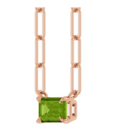 88547 Necklace Set 14K Rose Emerald Natural Peridot 6 X 4 Mm 18 In Polished Natural Peridot Solitaire Claw Prong Necklace