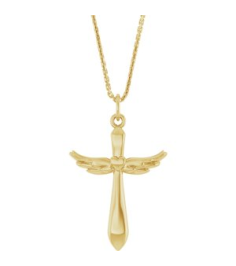 R50048 Necklace 14K Yellow 19.9 X 12.5 Mm 18 In Polished Heart Angel Wing Cross Necklace