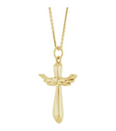 R50048 Necklace 14K Yellow 19.9 X 12.5 Mm 18 In Polished Heart Angel Wing Cross Necklace