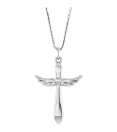 R50048 Necklace 14K White 19.9 X 12.5 Mm 18 In Polished Heart Angel Wing Cross Necklace