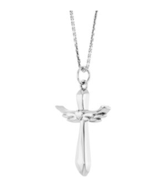 R50048 Necklace 14K White 19.9 X 12.5 Mm 18 In Polished Heart Angel Wing Cross Necklace